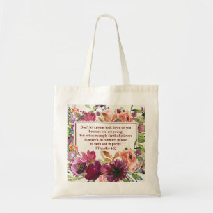 Tote Bag Coral de Bourgogne Floral Bible chrétienne Verse