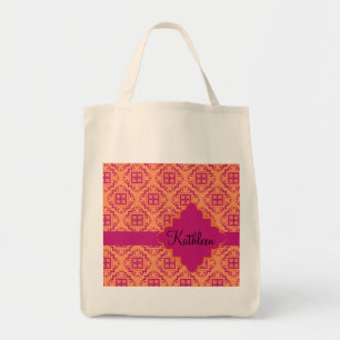 Tote Bag Coral Orange & Magenta Arabesque Marocain