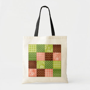 Tote Bag Coral rose, vert et Motif Brown