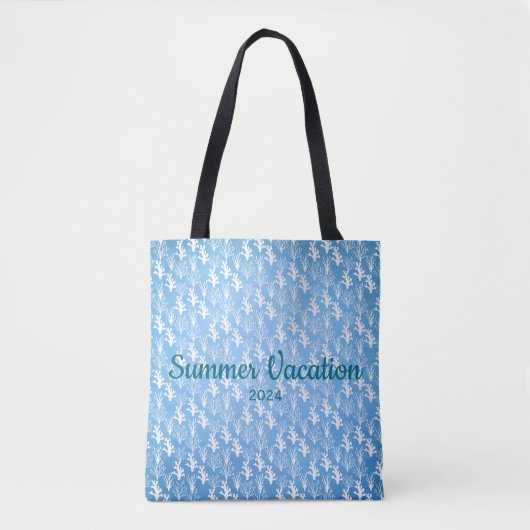 Tote Bag Coraux blancs sur fond bleu (Devant)