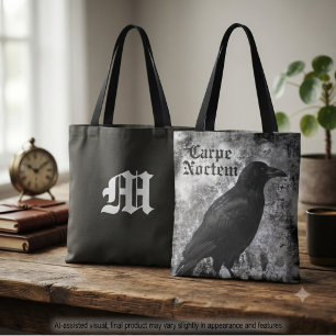 Tote Bag Corbeau Carpe Noctem Gothique Monochrome