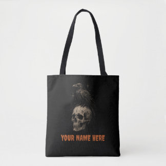Tote Bag Corbeau gothique sur crâne, mystère vintage.