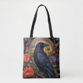 Tote Bag Corbeau noir avec fleurs Design gothique (Devant)