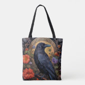 Tote Bag Corbeau noir avec fleurs Design gothique (Dos)