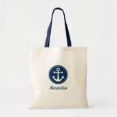 Tote Bag Corde d'Ancre marine bleu blanc Personnalisé (Devant)