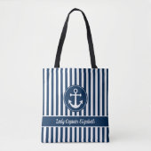 Tote Bag Corde d'Ancres nautiques Bleu de la marine (Devant)