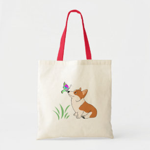 Tote Bag Corgi avec le papillon et le Grass-1.png