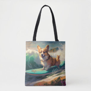 Tote Bag Corgi Beach Surf Peinture