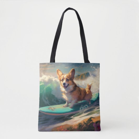 Tote Bag Corgi Beach Surf Peinture (Devant)