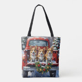 Tote Bag Corgi Christmas Red Truck Holiday (Dos)