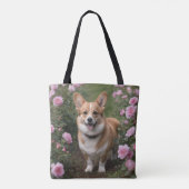 Tote Bag Corgi Dans Les Roses Rose, (Dos)