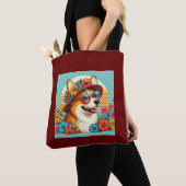 Tote Bag Corgi de fleurs (De près)