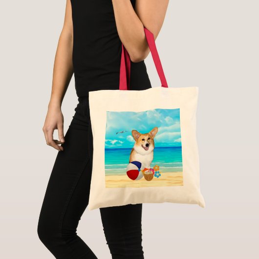 Tote Bag Corgi de temps de plage (Devant (produit))