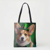 Tote Bag Corgi Dog en robe de fête St. Patrick (Devant)