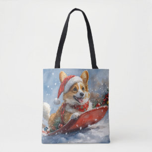 Tote Bag Corgi Dog in Sledge laissez passer Noël