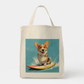 Tote Bag Corgi Dog Riding Surfboard (Dos)
