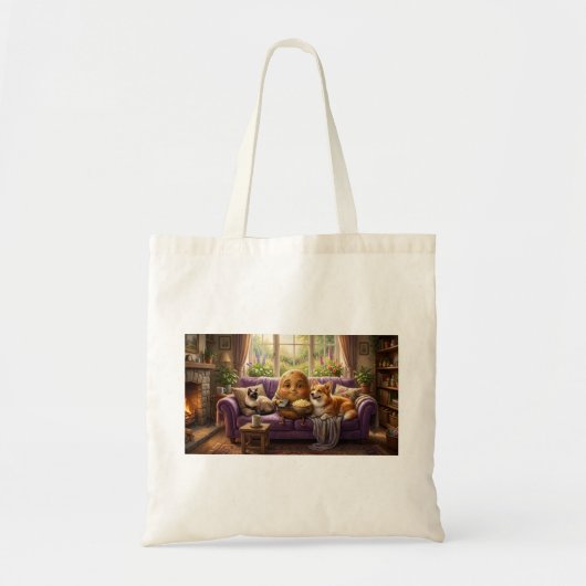 Tote Bag Corgi et chat fainéant (Devant)