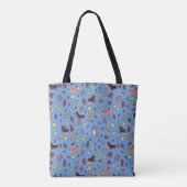 Tote Bag Corgi Fall Leaves Dusty Blue (Dos)