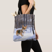 Tote Bag Corgi laisse neiger Noël (De près)