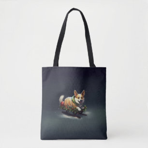 Tote Bag Corgi neige de Noël hiver