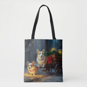 Tote Bag Corgi Traîneau enneigé Décor de Noël