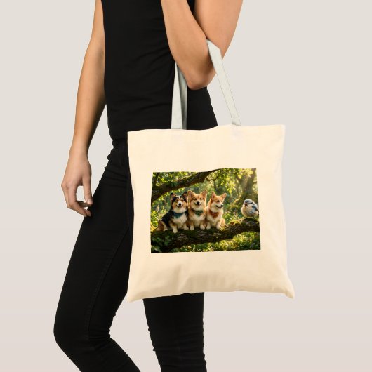 Tote Bag Corgis et oiseau (Devant (produit))