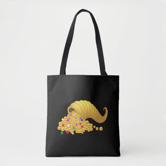Tote Bag Corne d'abondance dorée sur fond noir (Devant)