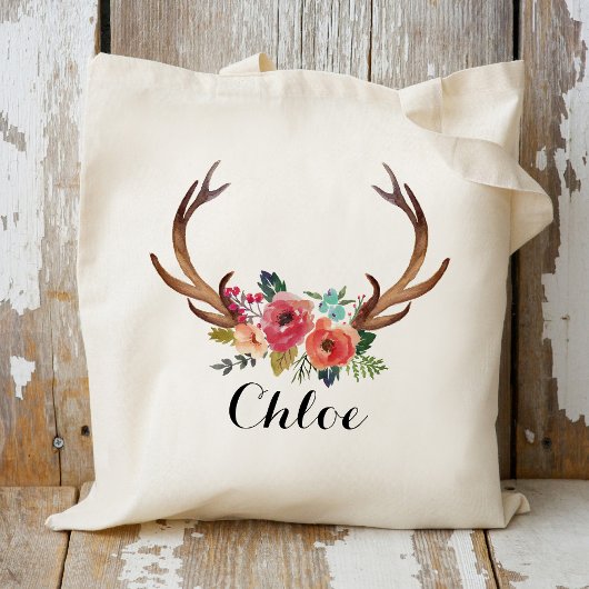 Tote Bag corne de cerf Sirène florale, Mariage Favor