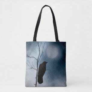 Tote Bag Corneille Et Lune Fleur