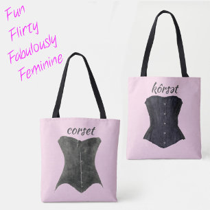 Tote Bag Corsets vintages en verre noir Fun Rose