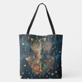 Tote Bag Cosmic Blue and Gold Violin Large Shoulder Tote (Dos)
