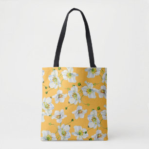 Tote Bag Cosmos flowers watercolor illustration pattern