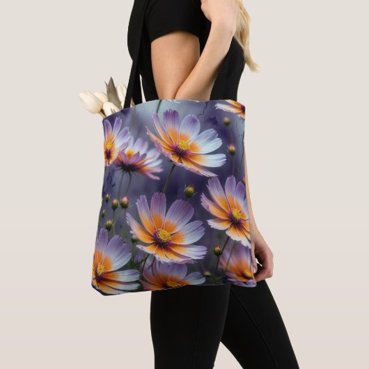 Tote Bag Cosmos orange et violet Abstrait (De près)