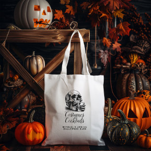 Tote Bag Costumes et cocktails du crâne gothique noir d'Hal