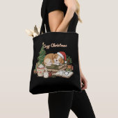 Tote Bag Cosy Christmas Sleeping Chiot & Livres Vintage (De près)