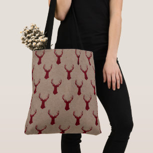 Tote Bag Cosy Modern Deer Kraft Plaid Noël