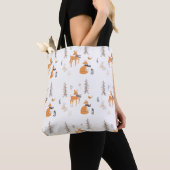 Tote Bag Cosy Winter Woodland Animaux Folk Art Noël (De près)