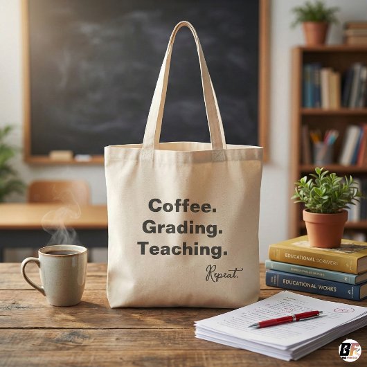 Tote Bag Cotation de café Enseignement Répéter | Gif d'ense