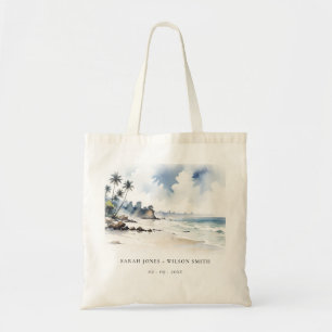Tote Bag Côte Bali Beach Palm Tree Mariage d'aquarelle