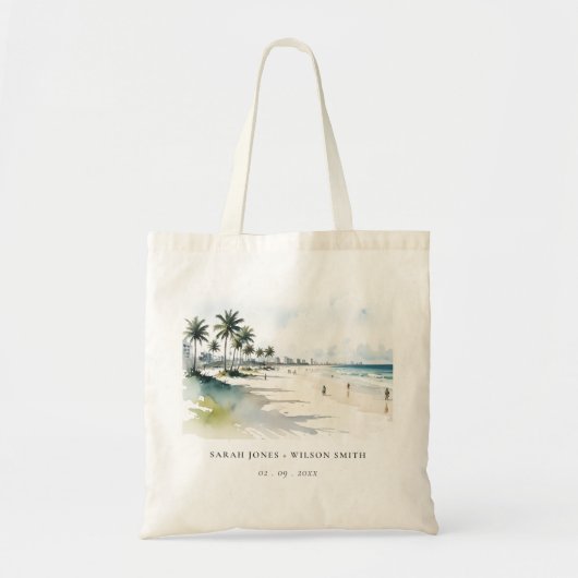 Tote Bag Côte Miami Beach Palm Tree Mariage d'aquarelle (Devant)
