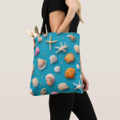 Tote Bag Côtière rustique - Coquillages, Poissons étoilés, (De près)