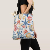 Tote Bag Côtière rustique - Coquillages, Starfish, Reef (10 (De près)