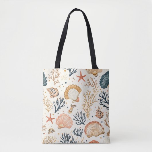 Tote Bag Côtière rustique - Coquillages, Starfish, Reef (24 (Devant)