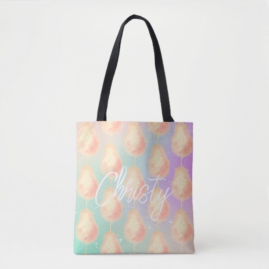 Tote Bag Coton bonbon étoile poussière pêche turquoise viol (Devant)
