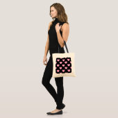 Tote Bag Coton Candy Pink coeurs de polka sur noir (Devant (modèle))