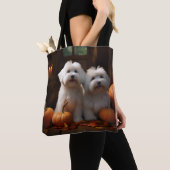 Tote Bag Coton De Tulear Chiot Automne Citrouille délice (De près)