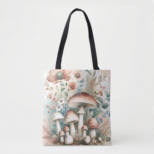 Tote Bag Cottage | Champignons et fleurs vintages (Devant)