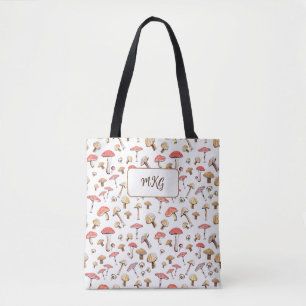 Tote Bag Cottagecore Motif de champignons Monogram Boho