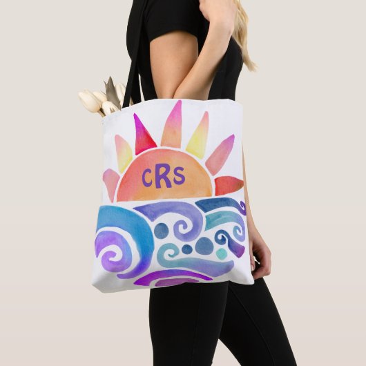 Tote Bag Couche d'aquarelle sur l'eau avec Monogramme (De près)