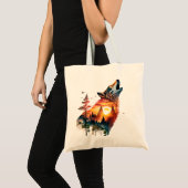 Tote Bag Coucher de soleil à double exposition loup hurlant (Devant (produit))